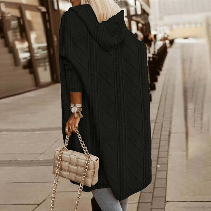 Women's Cable-Knit Hooded Long Coat Loose Fit Cardigan
