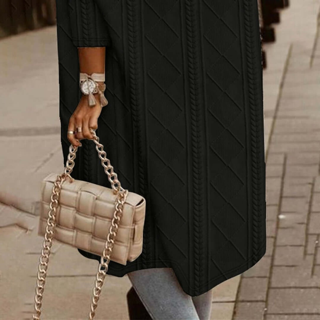 Women's Cable-Knit Hooded Long Coat Loose Fit Cardigan