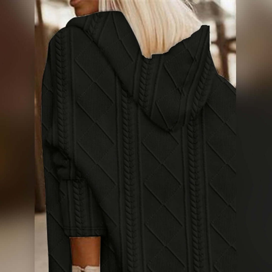 Women's Cable-Knit Hooded Long Coat Loose Fit Cardigan