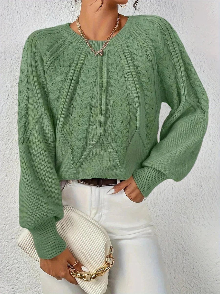 Women's Cable Knitted Jumper Cropped Long-Sleeve Pullover