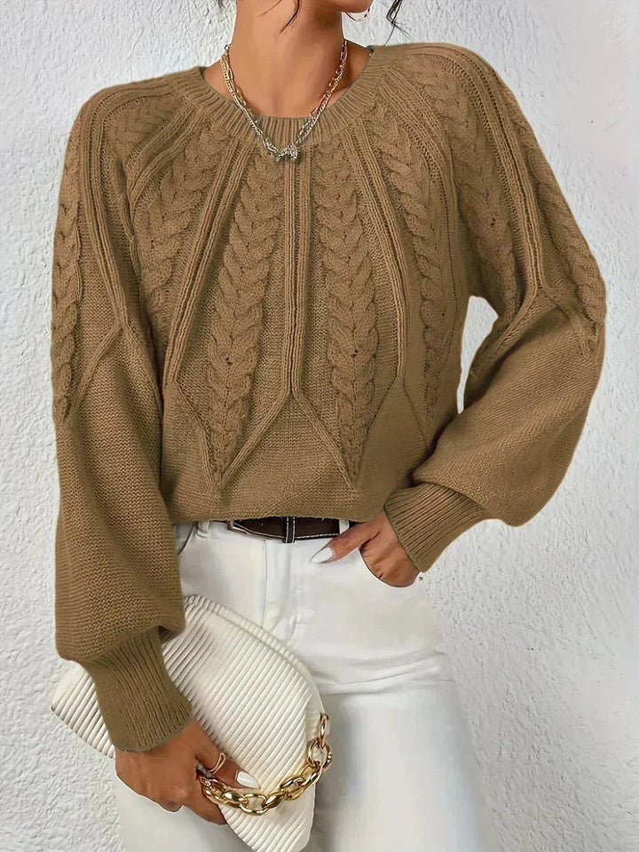Women's Cable Knitted Jumper Cropped Long-Sleeve Pullover
