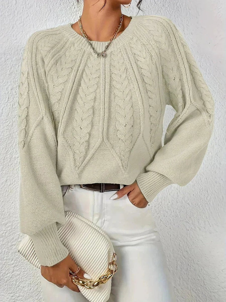 Women's Cable Knitted Jumper Cropped Long-Sleeve Pullover