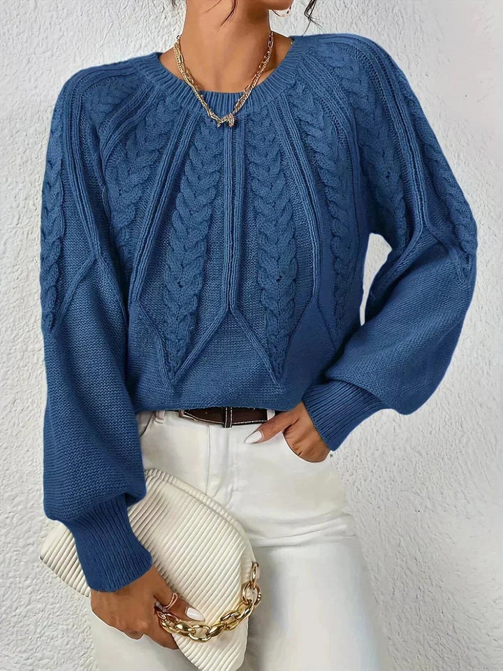 Women's Cable Knitted Jumper Cropped Long-Sleeve Pullover