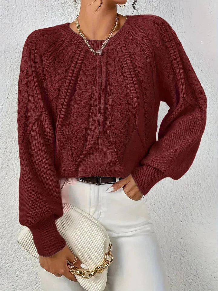 Women's Cable Knitted Jumper Cropped Long-Sleeve Pullover
