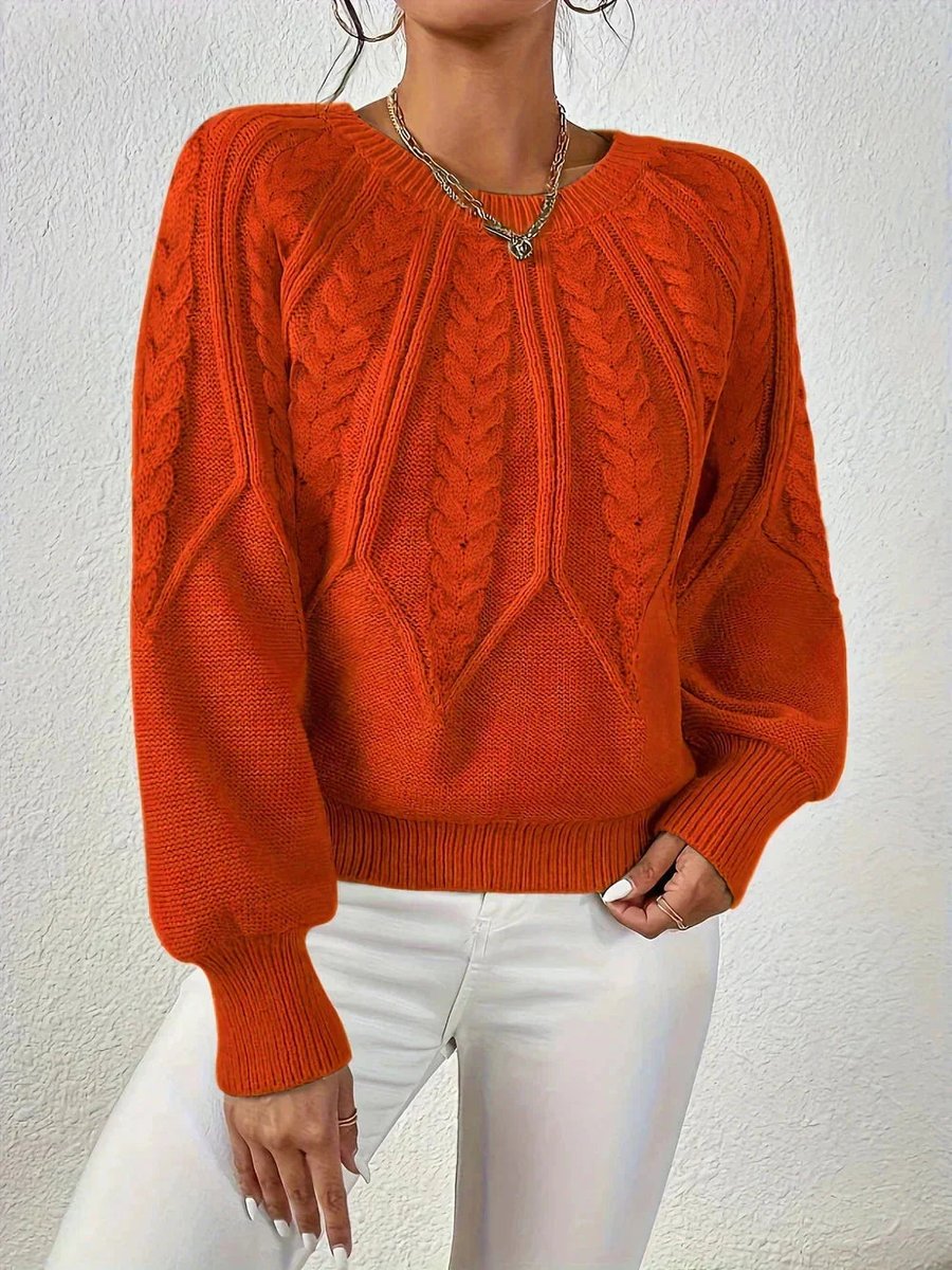 Women's Cable Knitted Jumper Cropped Long-Sleeve Pullover