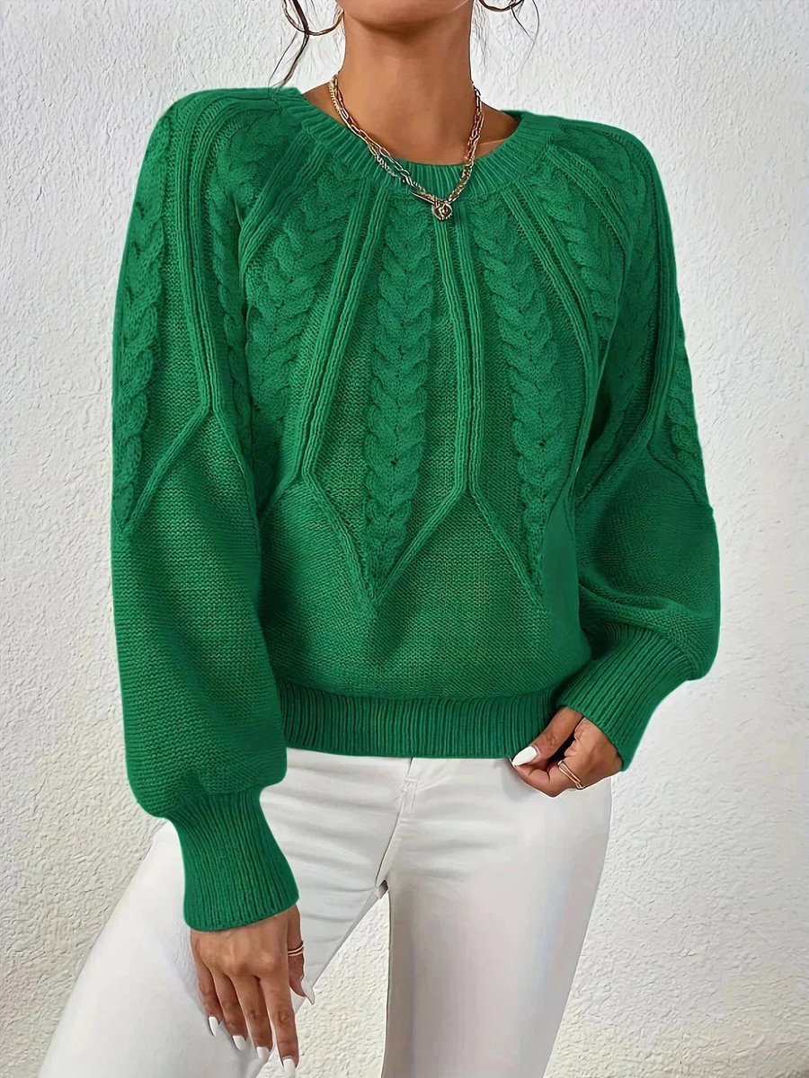 Women's Cable Knitted Jumper Cropped Long-Sleeve Pullover