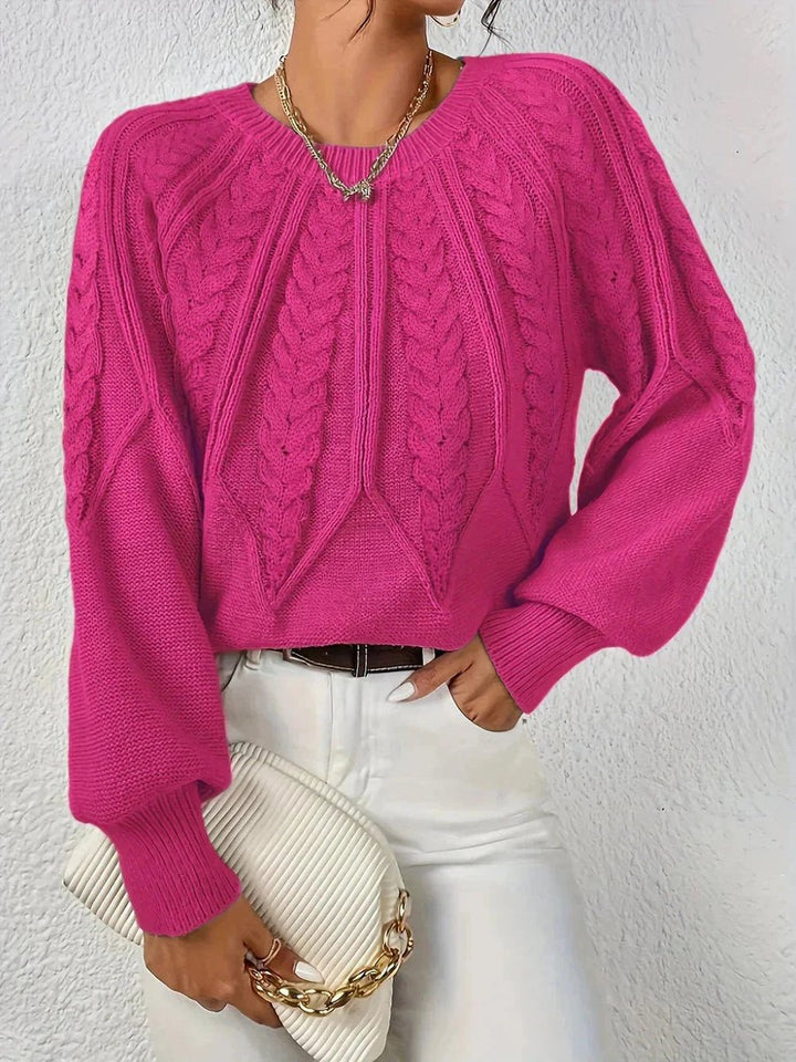 Women's Cable Knitted Jumper Cropped Long-Sleeve Pullover