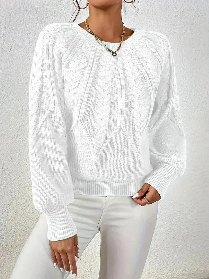 Women's Cable Knitted Jumper Cropped Long-Sleeve Pullover