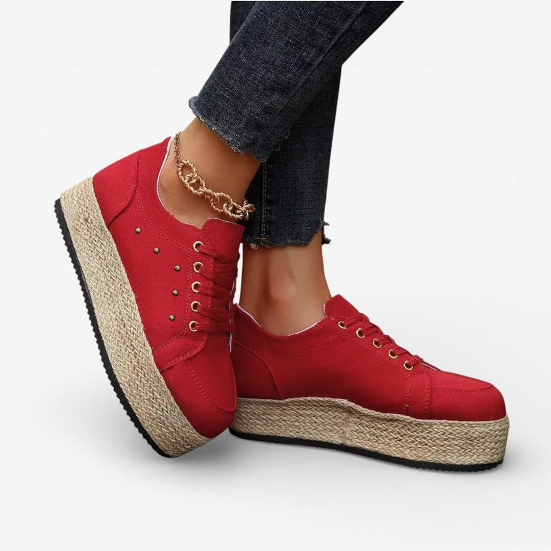 Women's Canvas Lace-Up Espadrille Platform Trainers