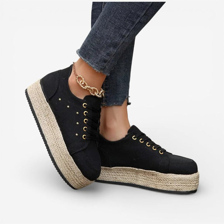 Women's Canvas Lace-Up Espadrille Platform Trainers