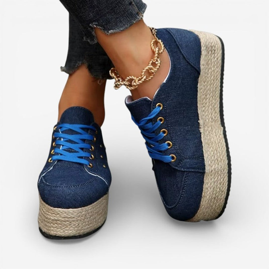 Women's Canvas Lace-Up Espadrille Platform Trainers