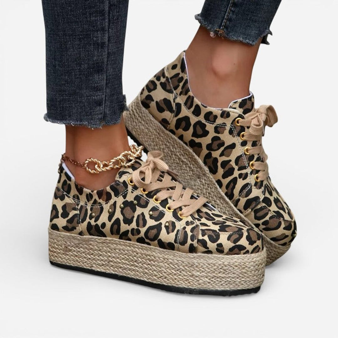 Women's Canvas Lace-Up Espadrille Platform Trainers