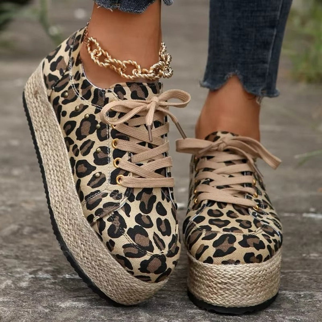 Women's Canvas Lace-Up Espadrille Platform Trainers