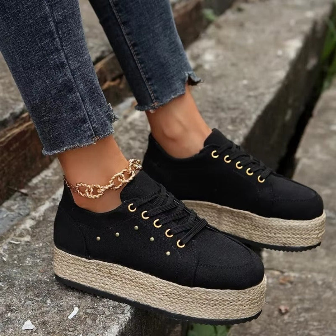 Women's Canvas Lace-Up Espadrille Platform Trainers