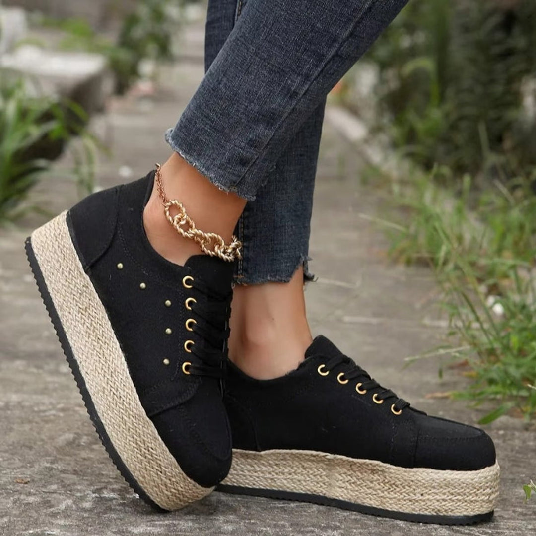 Women's Canvas Lace-Up Espadrille Platform Trainers