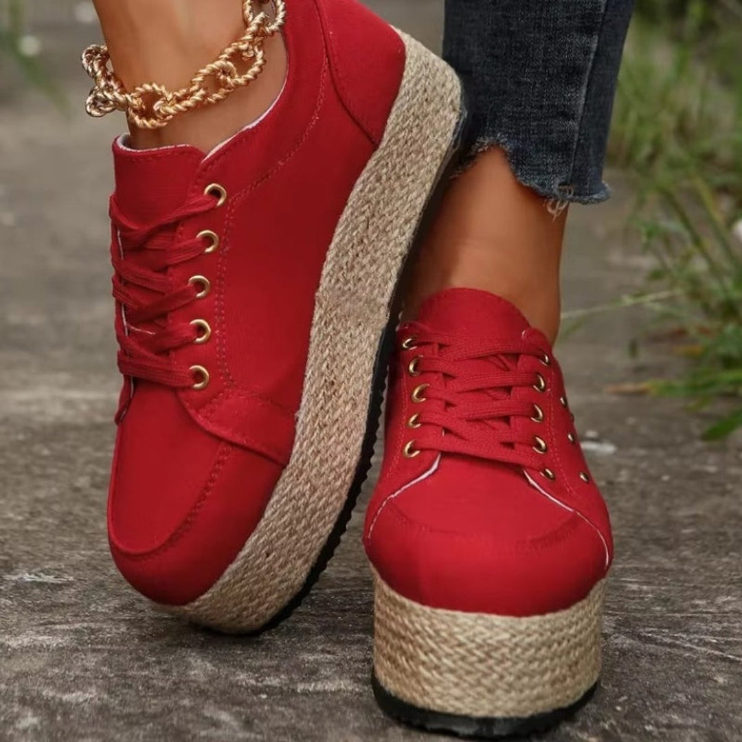 Women's Canvas Lace-Up Espadrille Platform Trainers