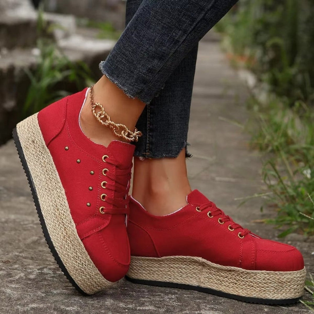Women's Canvas Lace-Up Espadrille Platform Trainers