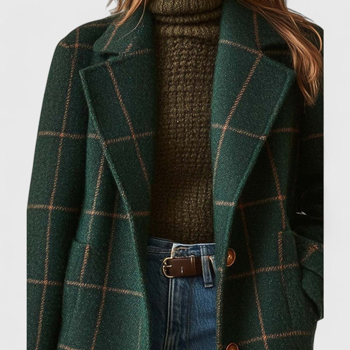 Women's Checked Wool Coat Ladies Long Tailored Outerwear Coat