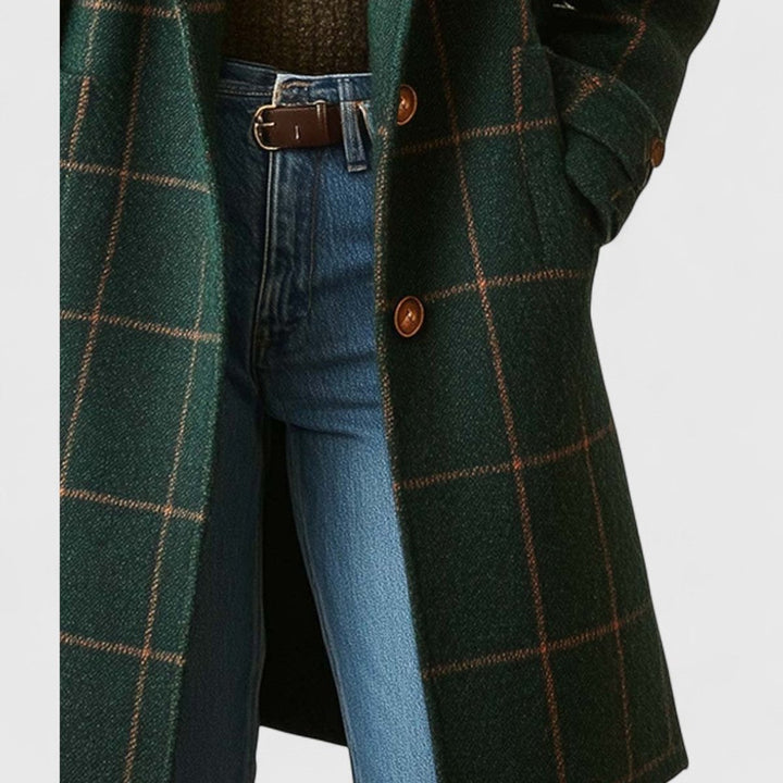 Women's Checked Wool Coat Ladies Long Tailored Outerwear Coat