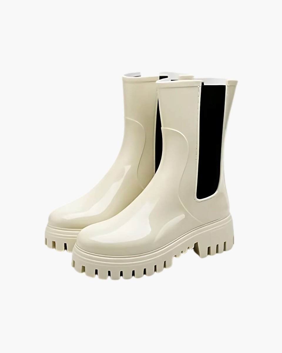 Women's Chelsea Boots Water-Resistant Chunky Lug-Sole Rain Boots - Beige