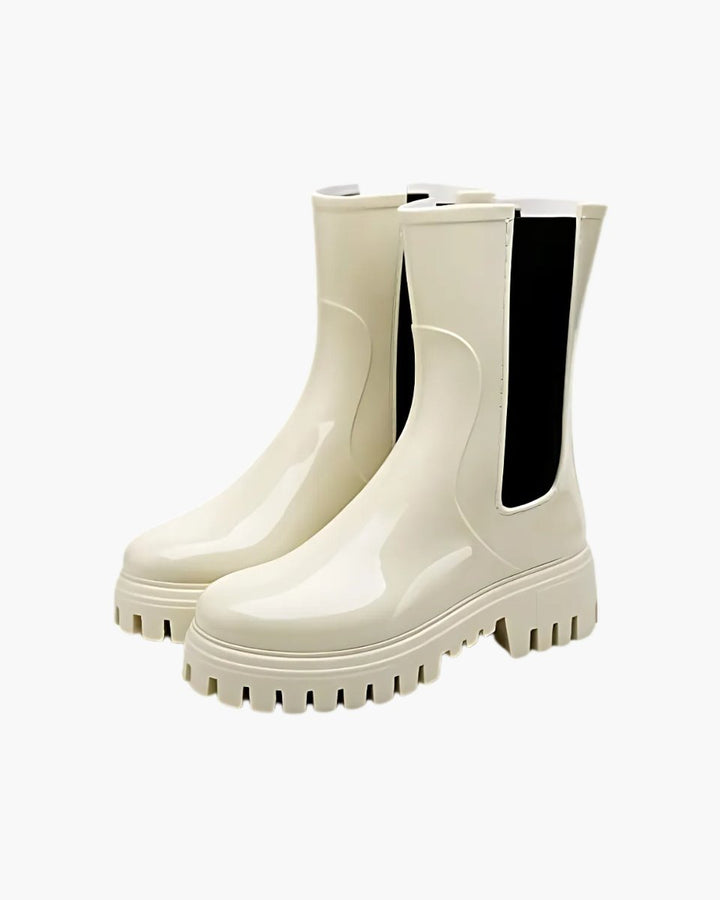 Women's Chelsea Boots Water-Resistant Chunky Lug-Sole Rain Boots - Beige