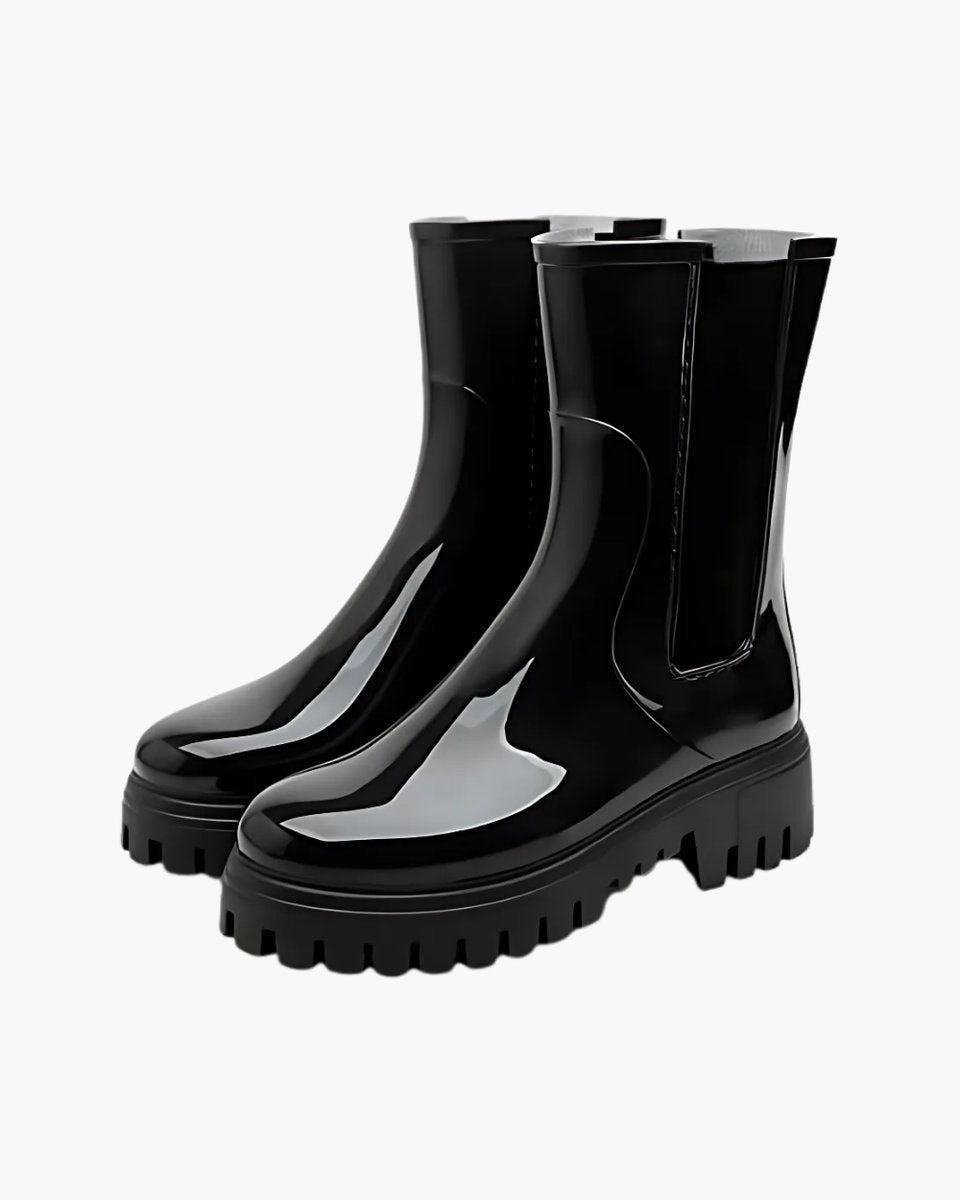Women's Chelsea Boots Water-Resistant Chunky Lug-Sole Rain Boots - Black