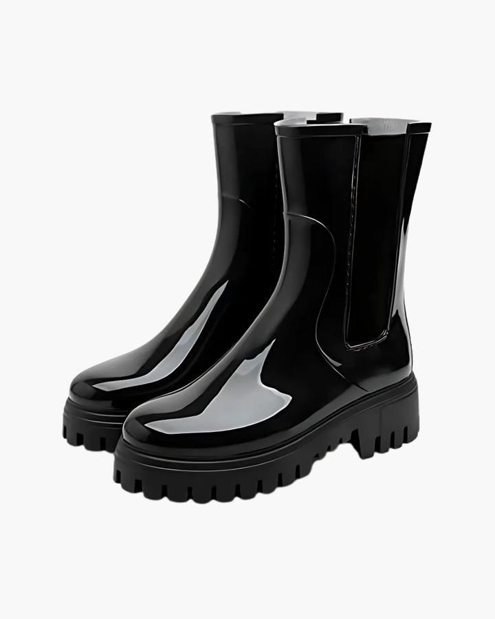Women's Chelsea Boots Water-Resistant Chunky Lug-Sole Rain Boots - Black