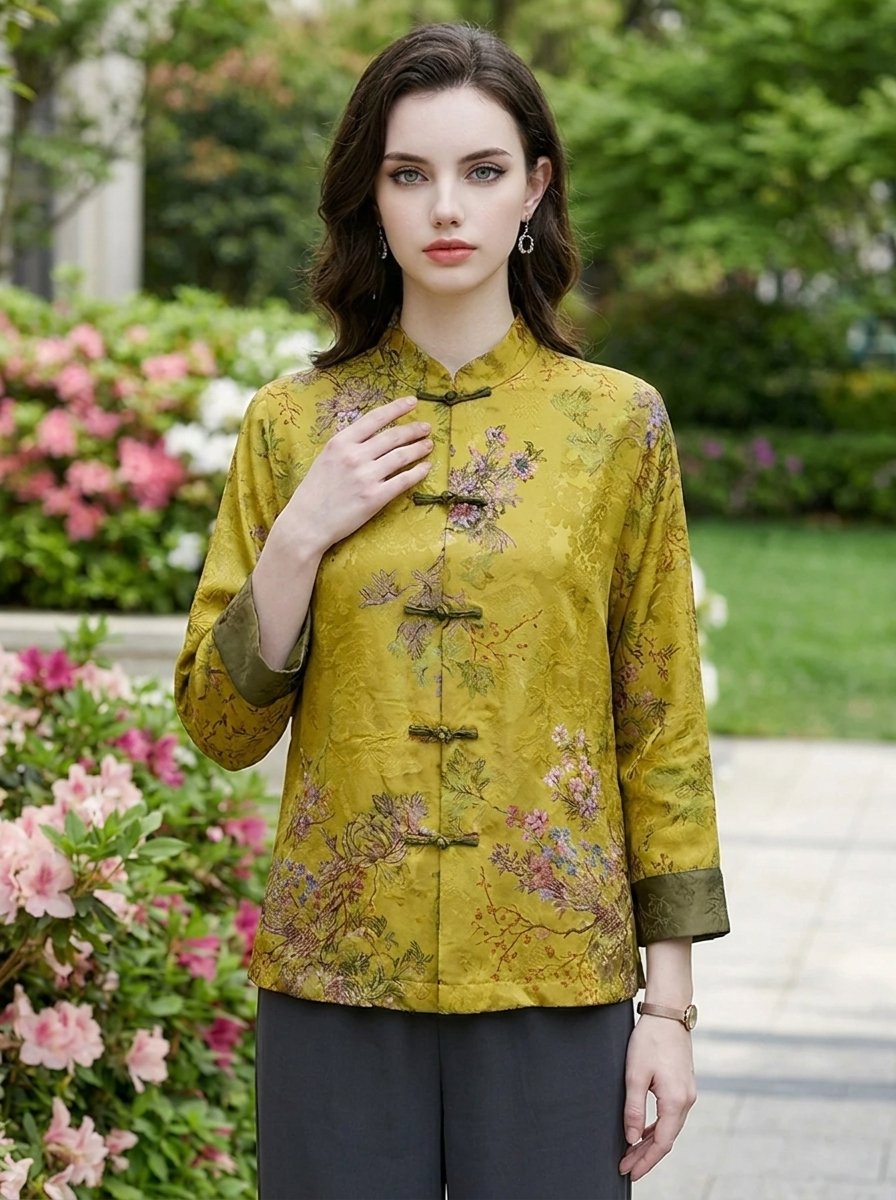 Women's Chinese-Style Mandarin Collar Floral Satin Coat