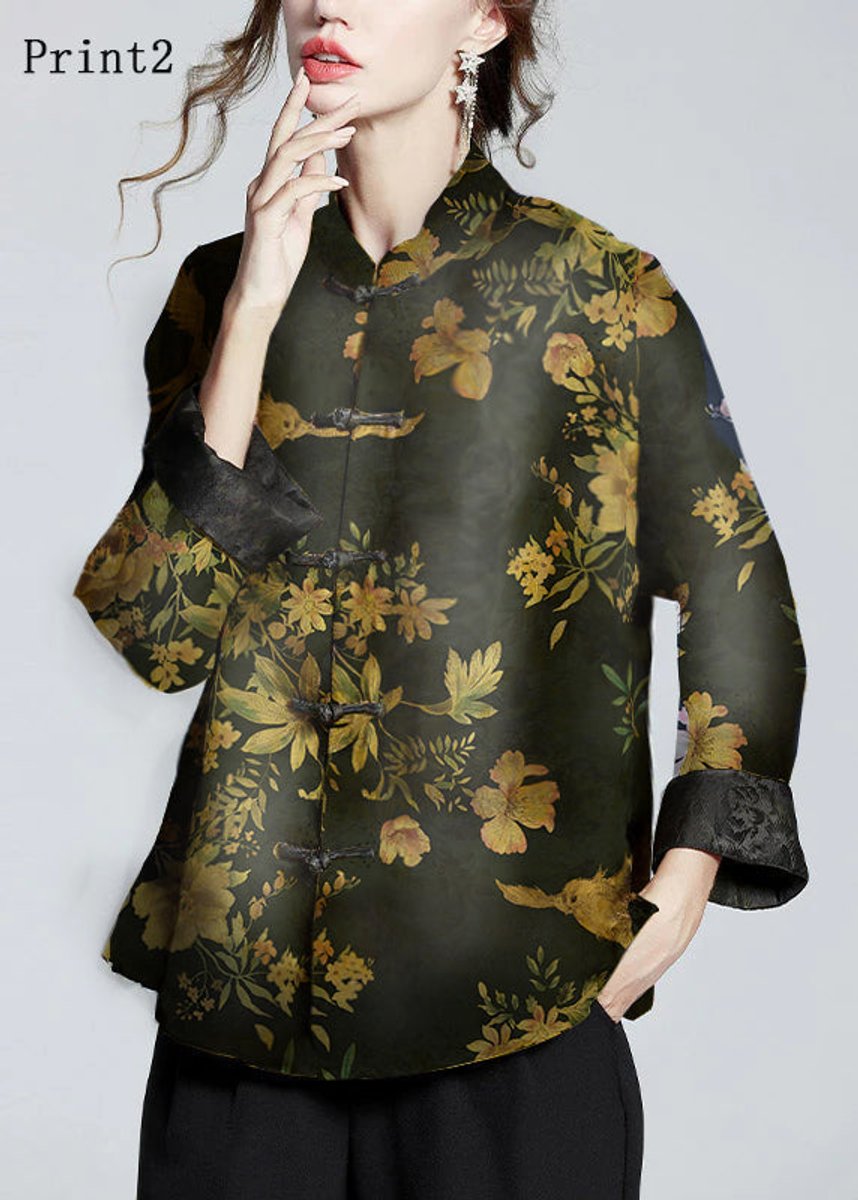 Women's Chinese-Style Mandarin Collar Floral Satin Coat