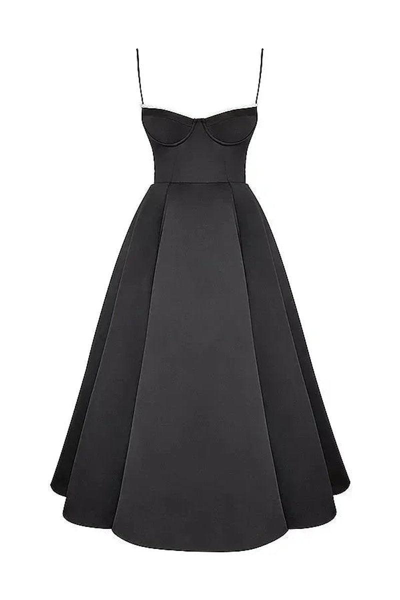 Women's Christmas Party Dress Black Satin Corset Midi Tulle Hem