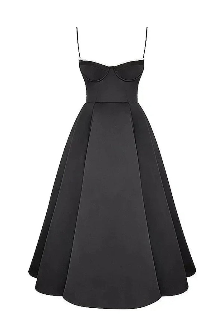 Women's Christmas Party Dress Black Satin Corset Midi Tulle Hem