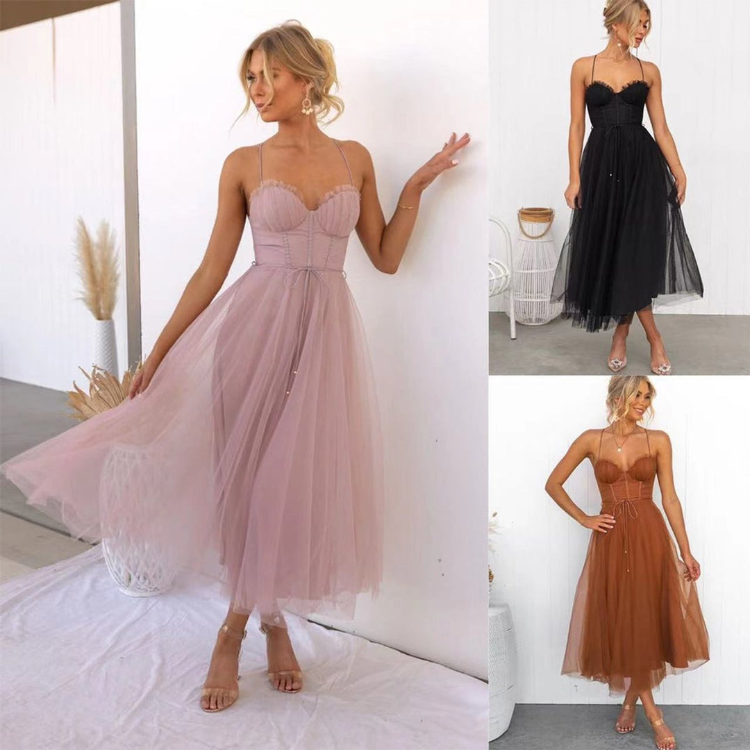 Women's Christmas Party Dress Corset Bustier Tulle Midi Skirt