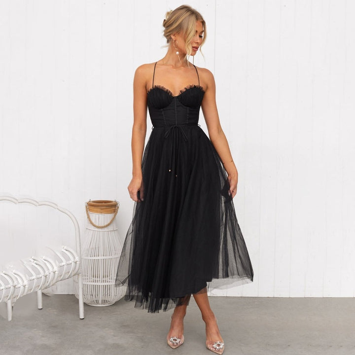 Women's Christmas Party Dress Corset Bustier Tulle Midi Skirt