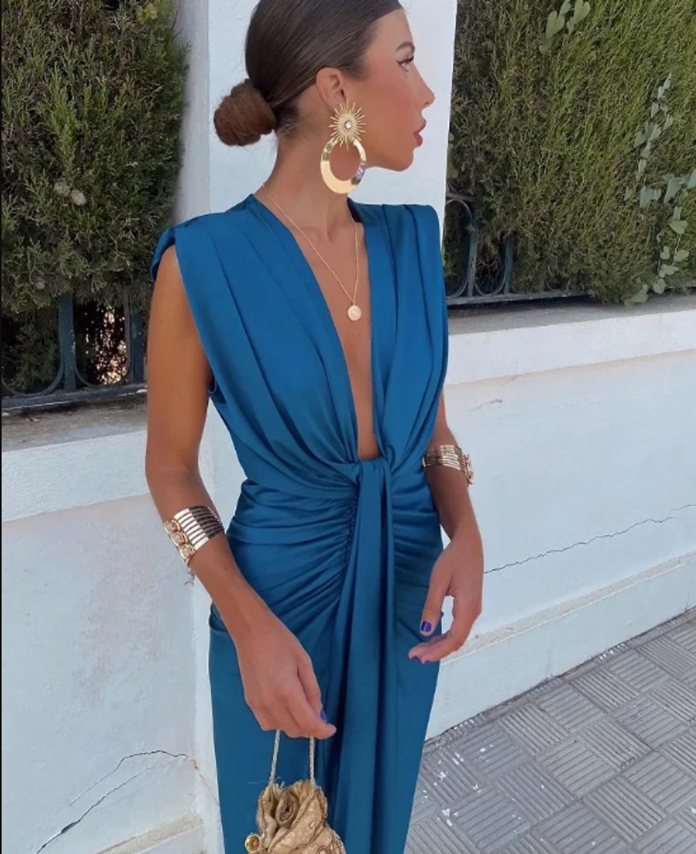 Women's Christmas Party Dress Deep V-Neck Draped Midi Slit