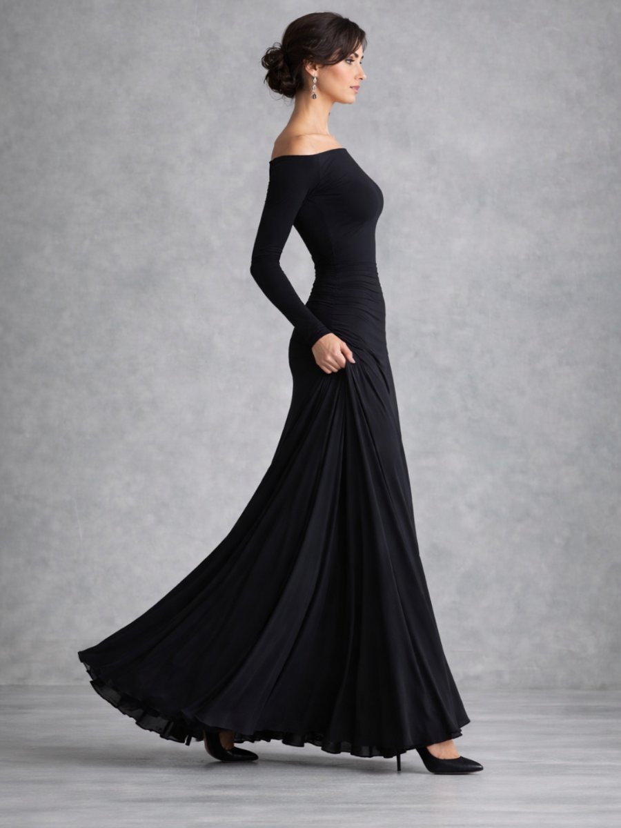 Women's Christmas Party Dress Draped Boat-Neck Long-Sleeve Maxi Dress