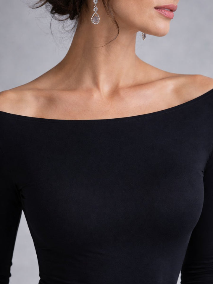 Women's Christmas Party Dress Draped Boat-Neck Long-Sleeve Maxi Dress