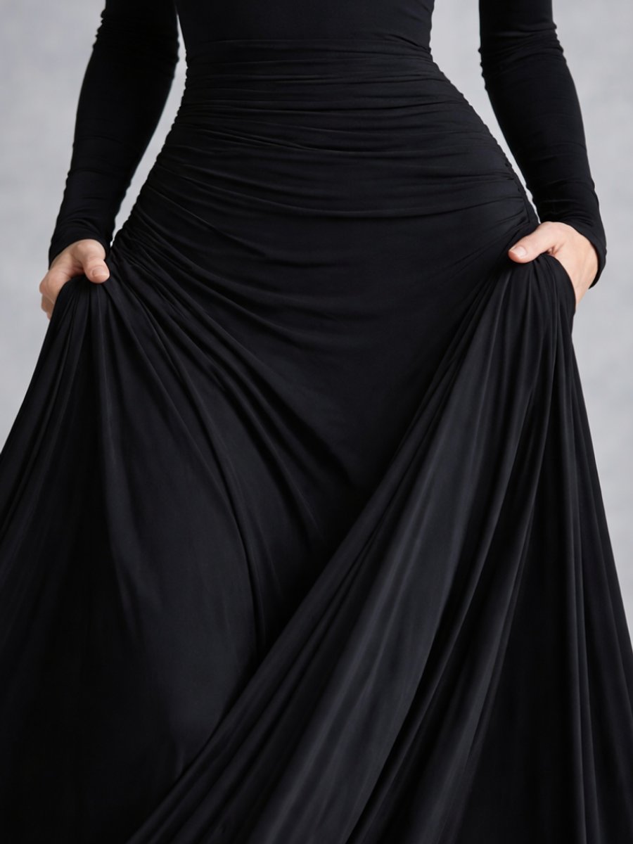Women's Christmas Party Dress Draped Boat-Neck Long-Sleeve Maxi Dress