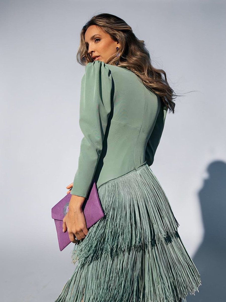 Women's Christmas Party Dress Draped V-Neck Tiered Fringe Midi