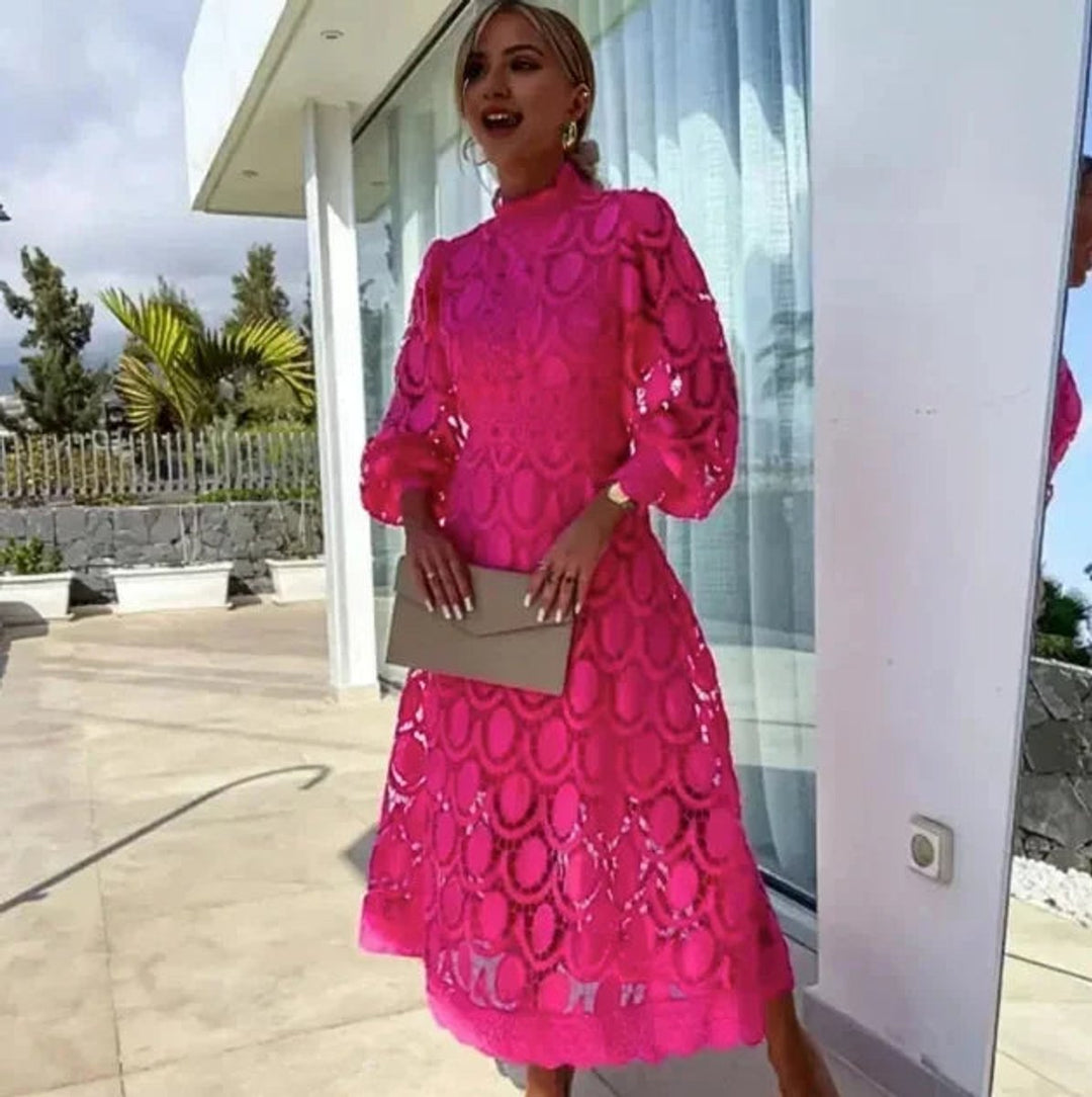 Women's Christmas Party Dress Lace Midi Elegant Long Sleeve