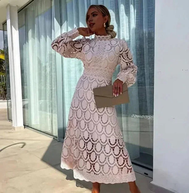Women's Christmas Party Dress Lace Midi Elegant Long Sleeve