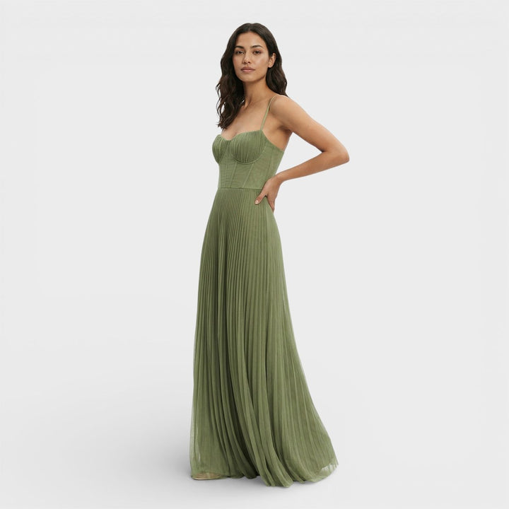 Women's Christmas Party Dress Pleated Corset Bodice Maxi Gown