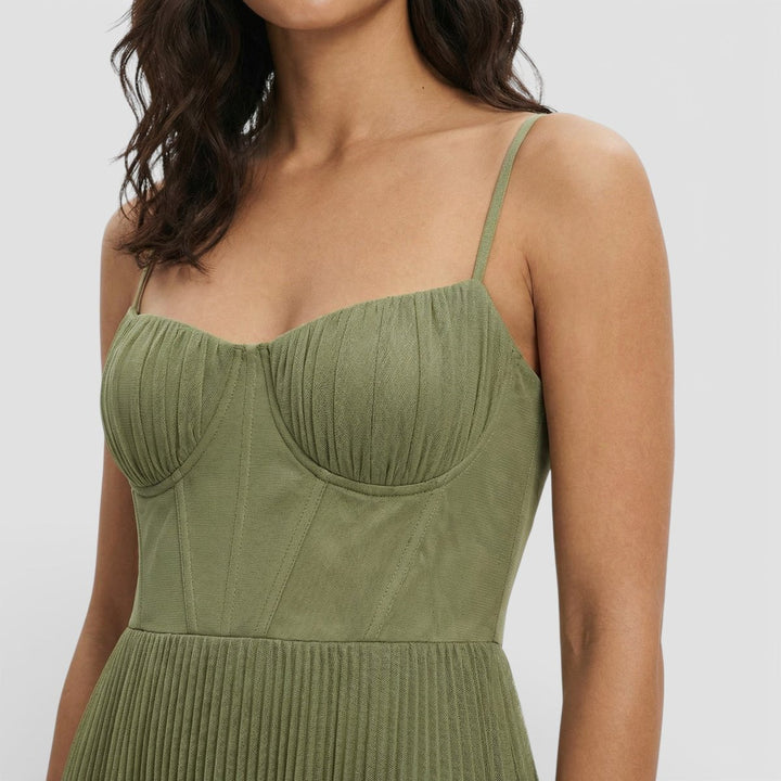 Women's Christmas Party Dress Pleated Corset Bodice Maxi Gown