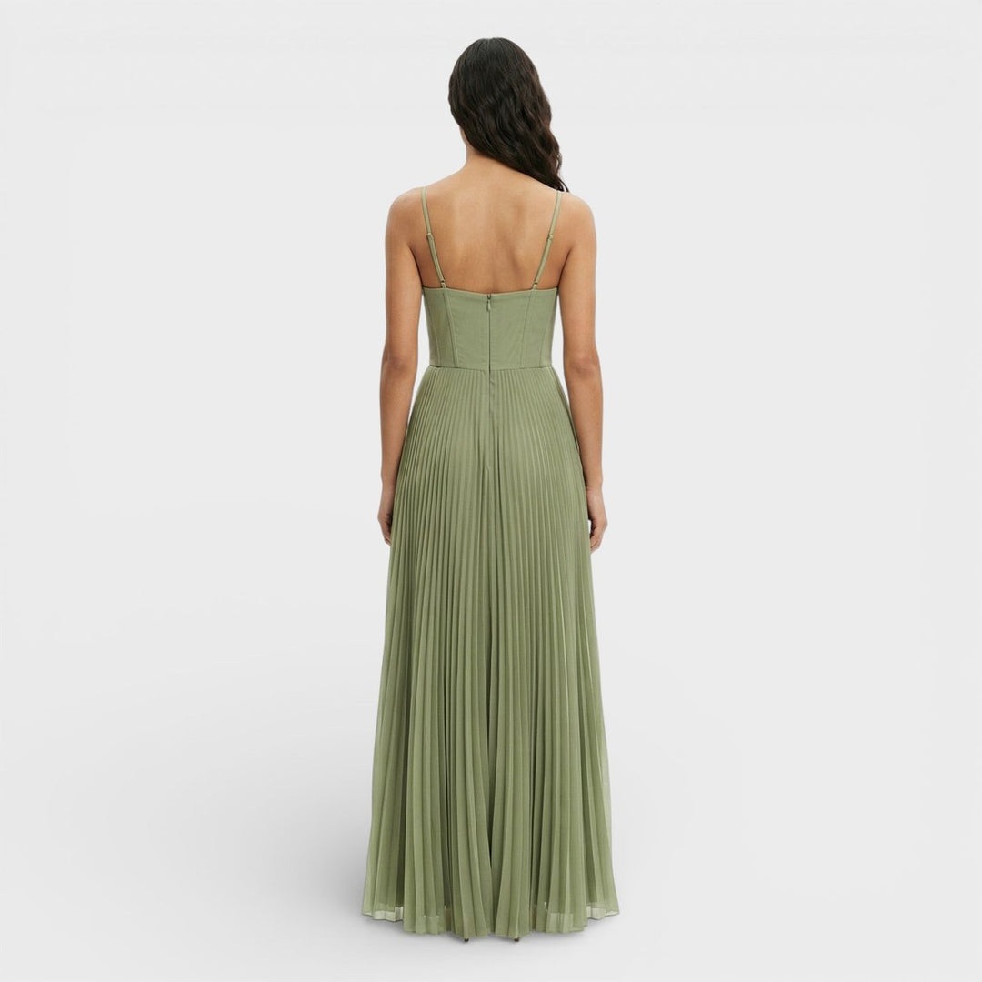 Women's Christmas Party Dress Pleated Corset Bodice Maxi Gown