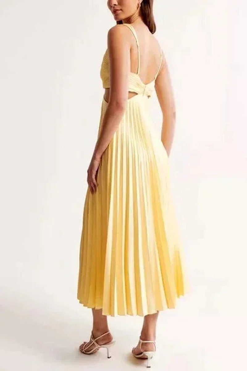 Women's Christmas Party Dress Pleated Cutout V-Neck Sleeveless Midi