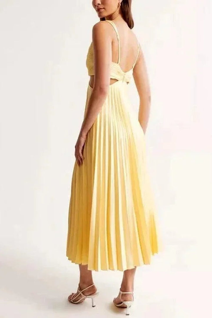 Women's Christmas Party Dress Pleated Cutout V-Neck Sleeveless Midi