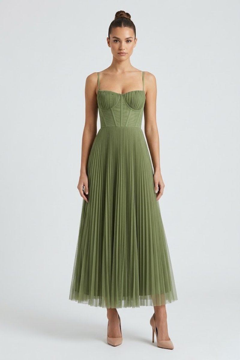 Women's Christmas Party Dress Pleated Tulle Bustier Midi