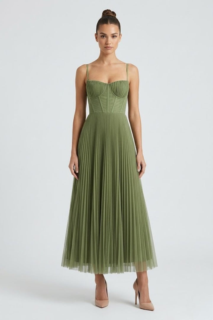 Women's Christmas Party Dress Pleated Tulle Bustier Midi