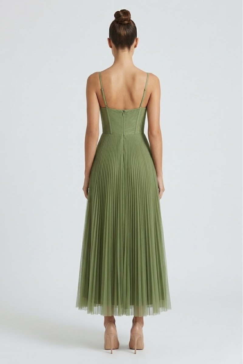Women's Christmas Party Dress Pleated Tulle Bustier Midi