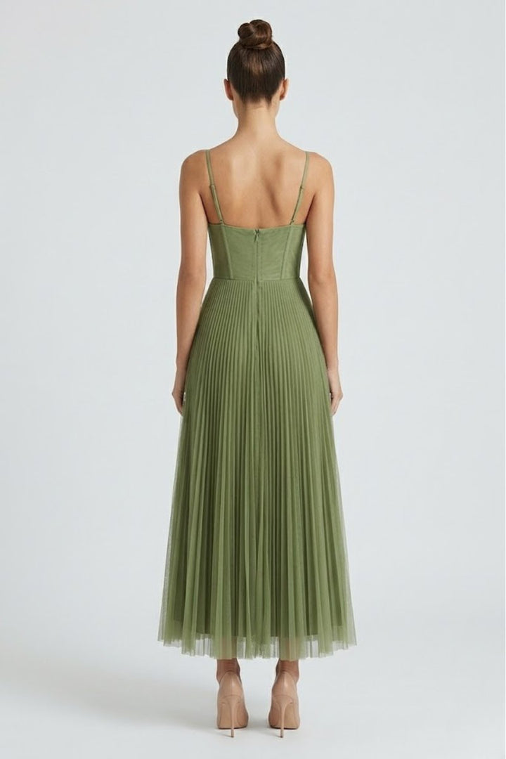 Women's Christmas Party Dress Pleated Tulle Bustier Midi