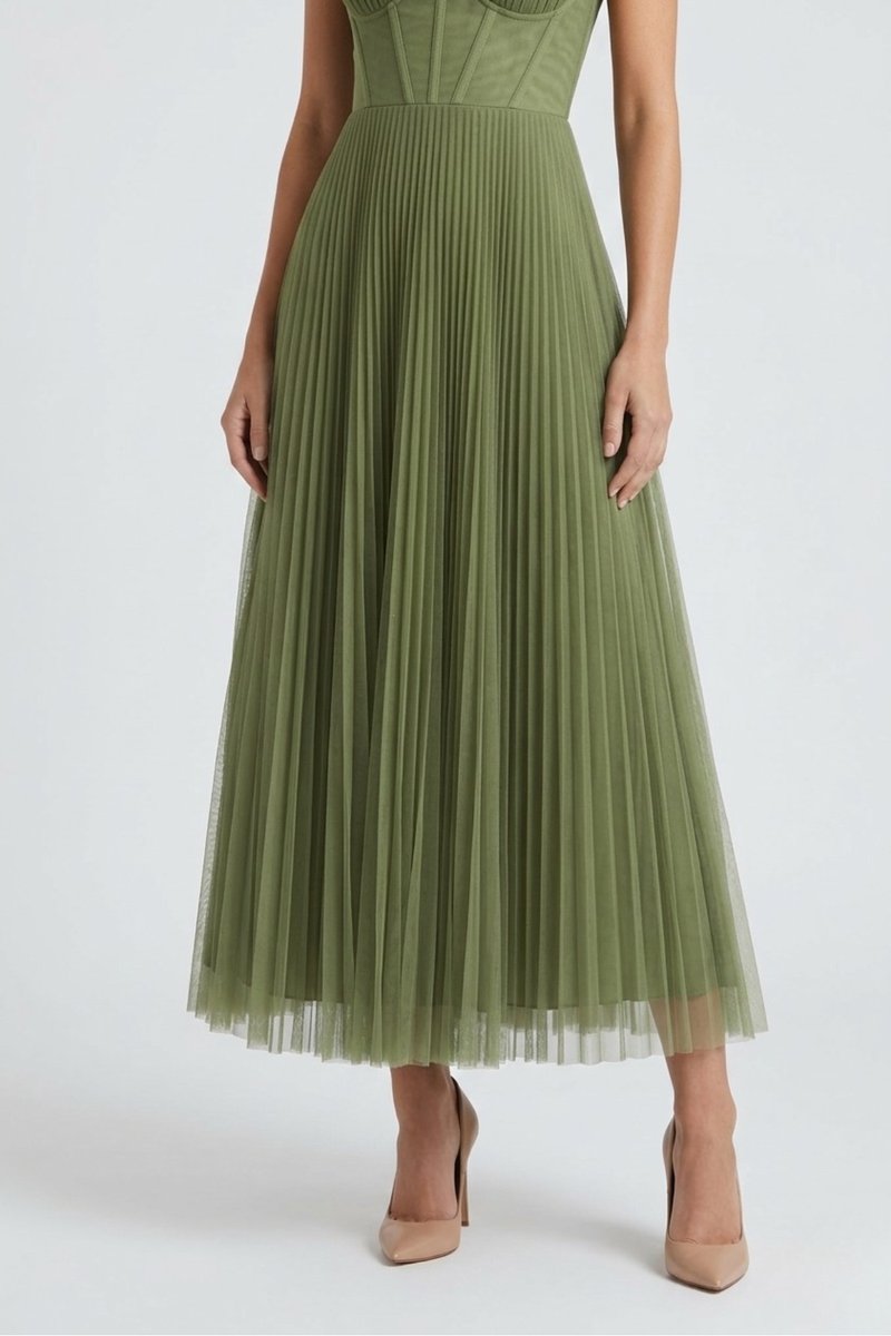 Women's Christmas Party Dress Pleated Tulle Bustier Midi